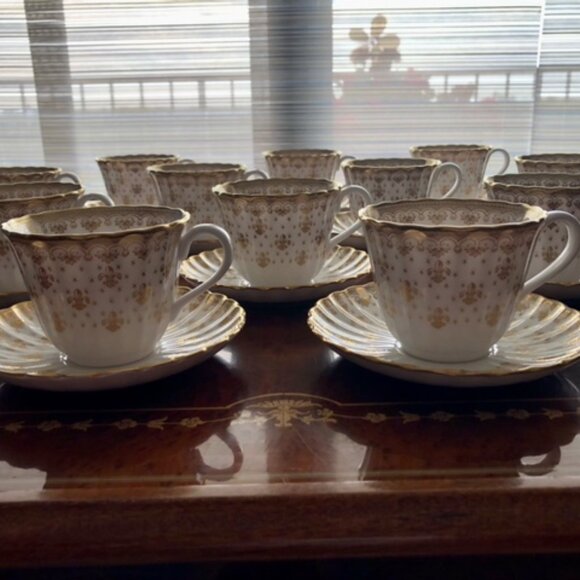 Pre-owned Spode Fleur De Lys Gold Cup & Saucer Set Lot Of 12 - Picture 8 of 9